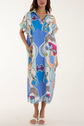 Denim Abstract Queen Collar Midi Dress For Women ONE SIZE - Dropwear